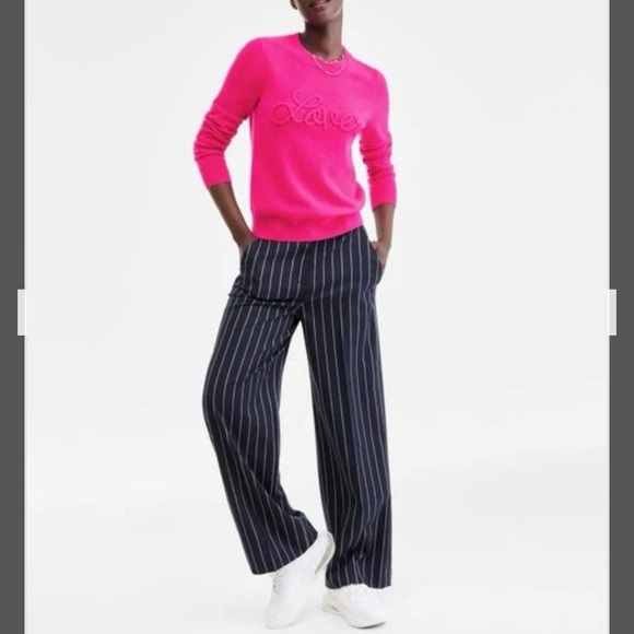 Charter Club Women's 100% Cashmere Love Embroidered Sweater in Fierce Pink - Picture 2 of 5